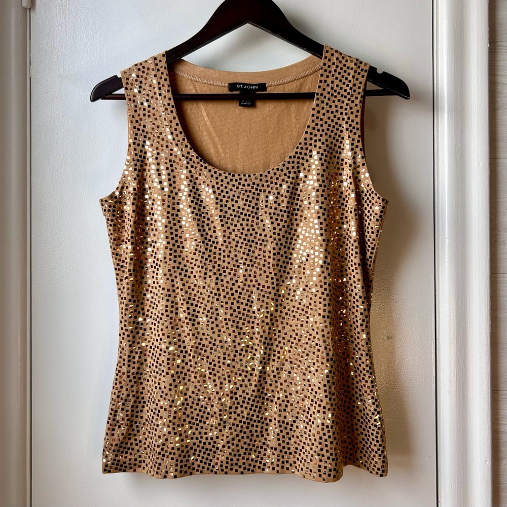 St. John Square Paillettes Embellished Top Gold